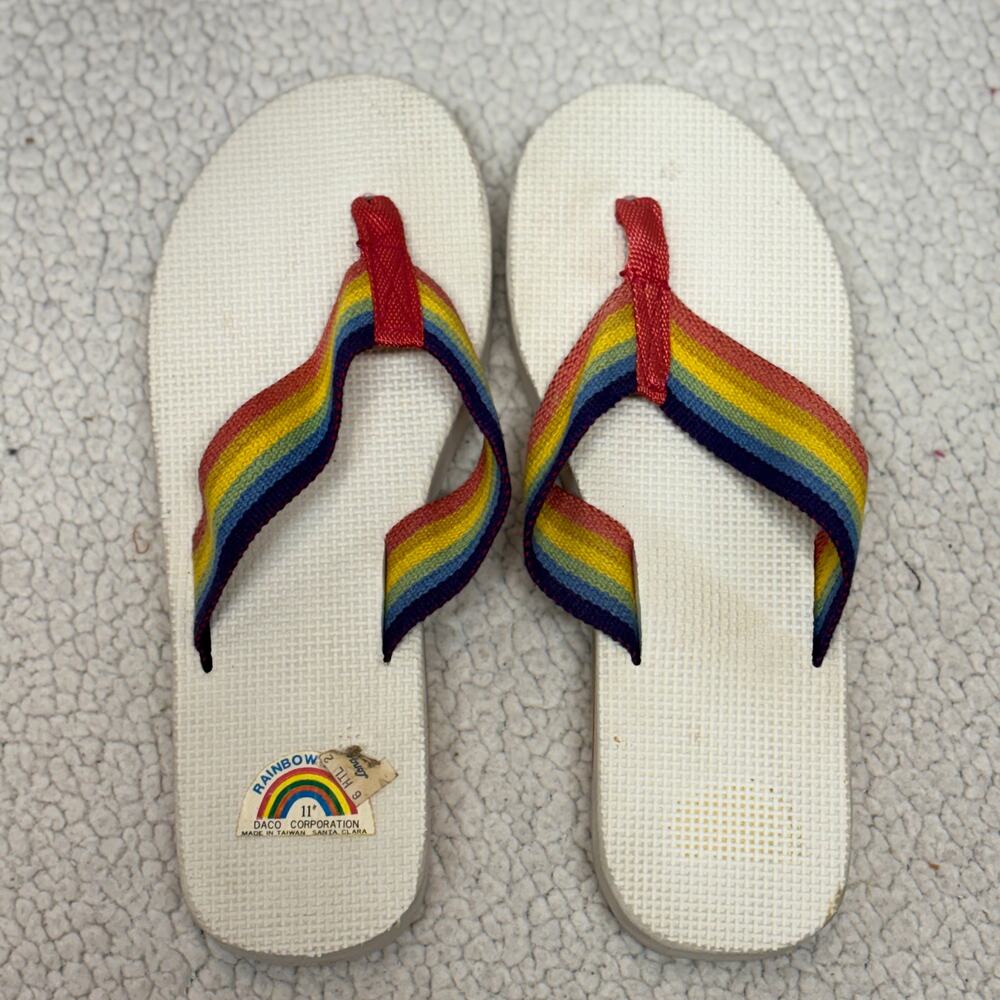 Vintage Deadstock 70s Rainbow Flip Flops 11 Womens Daco Raised Sandals Taiwan